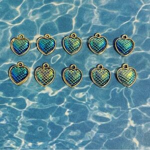 💙10pc Mermaid Heart Charms - Silver/Blue - Bulk Set - NWOT